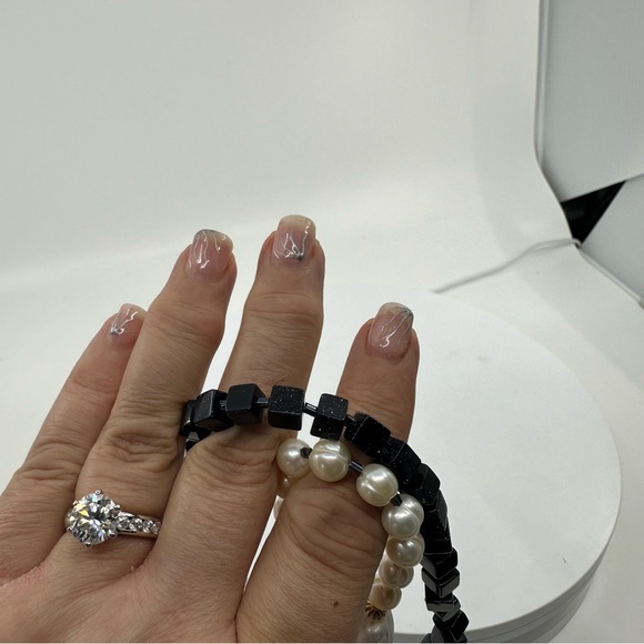 New Handmade Freshwater Pearl & Navy Goldsand Gem Necklace with Toggle Clasp - Picture 6 of 14